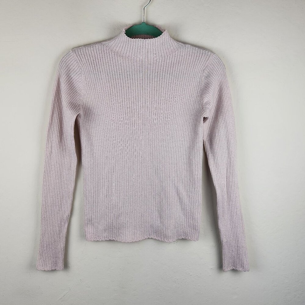 Uniqlo Pink Metallic Ribbed Knit Long Sleeve Mockneck Sweater Top XS